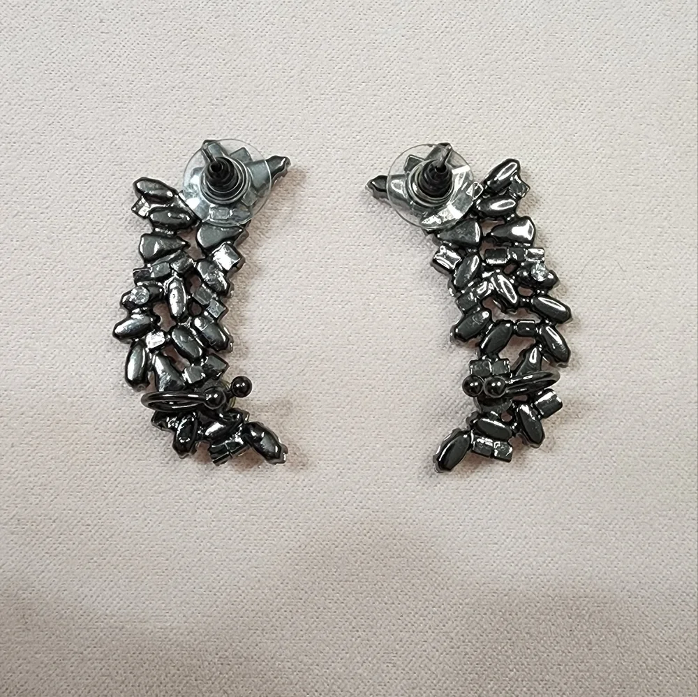 RHINESTONE CRESCENT CLIMBER SCREW BACK EARRINGS and CZ Dangle Post Earrings